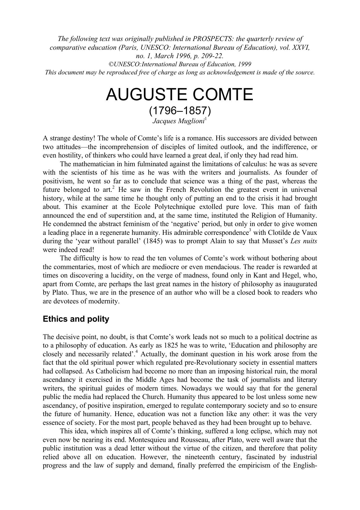 Jacques Muglioni Auguste Comte